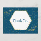 Honey Bee Blauwgroen Gold Pattern Hartelijk dank Briefkaart (Voorkant)