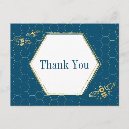 Honey Bee Blauwgroen Gold Pattern Hartelijk dank Briefkaart (Voorkant)