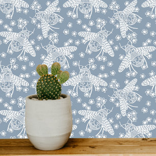 Honey Bee Blue and White Behang