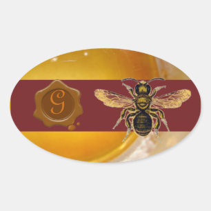 HONEY BEE BROWN WAX SEAL MONOGRAM, BEEKEEPER OVALE STICKER