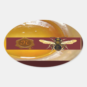 HONEY BEE BROWN WAX SEAL MONOGRAM, BEEKEEPER OVALE STICKER
