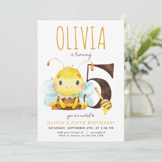 Honey Bee cinquième anniversaire Invitation (Debout devant)