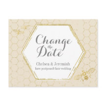 Honey Bee Cream Gold Change the Date Briefkaart