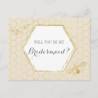 Honey Bee Cream Gold Custom Bridesmaid Voorstel Uitnodiging Briefkaart