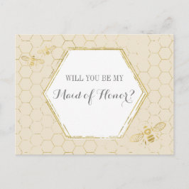 Honey Bee Cream Gold Custom Maid of Honingvoorstel Uitnodiging Briefkaart
