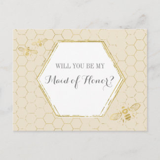 Honey Bee Cream Gold Custom Maid of Honingvoorstel Uitnodiging Briefkaart
