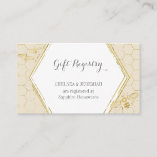 Honey Bee Cream Gold Gift Registry Card Informatiekaartje