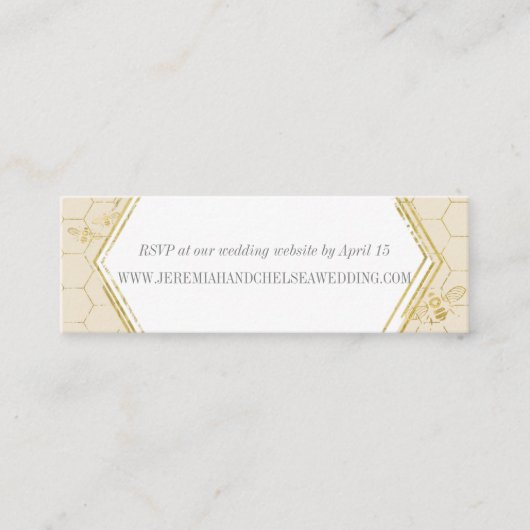 Honey Bee Cream Gold Pattern Custom RSVP Card Mini Visitekaartje (Voorkant)
