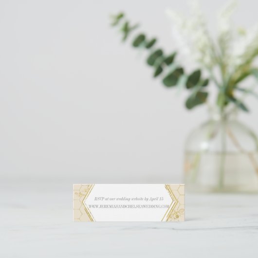 Honey Bee Cream Gold Pattern Custom RSVP Card Mini Visitekaartje (Staand voorkant)