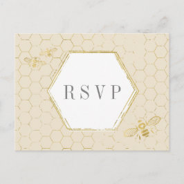 Honey Bee Cream Gold Pattern Custom RSVP Card Uitnodiging Briefkaart