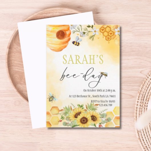 Honey Bee-Day Thema Verjaardagsfeestuitnodiging Kaart