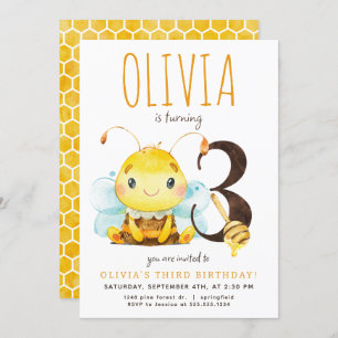 Honey Bee Derde Verjaardag uitnodiging