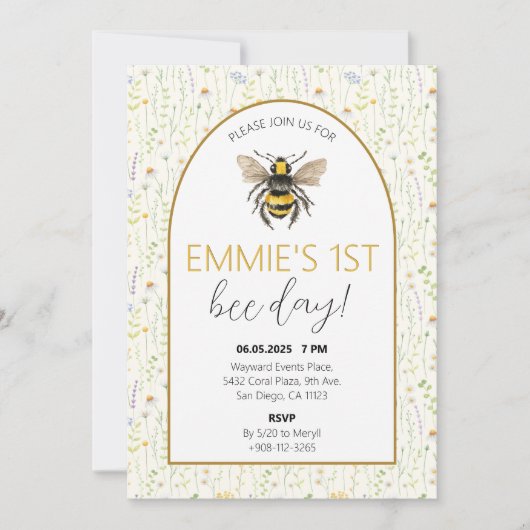 Honey Bee Eerste Verjaardag Uitnodiging (Voorkant)