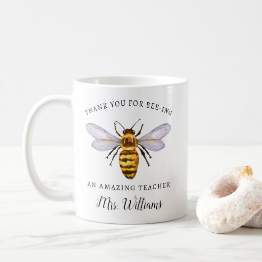 Honey Bee Enseignant Appréciation Nom Mug Don (Avec donut)