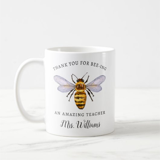 Honey Bee Enseignant Appréciation Nom Mug Don (Gauche)