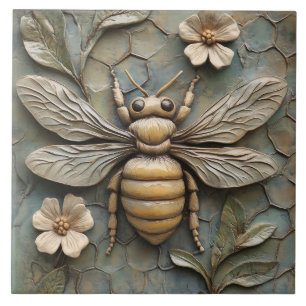 Honey Bee Faux Relief Ceramic – Natuur-geïnspireer Tegeltje