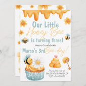 Honey Bee First Bee day Boy Birthday Invitation (Devant / Derrière)