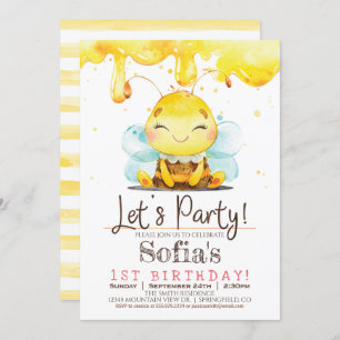 Honey Bee Girl Anniversaire Fête Invitation