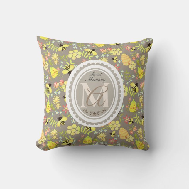 Honey Bee Grey Kussen (Voorkant)