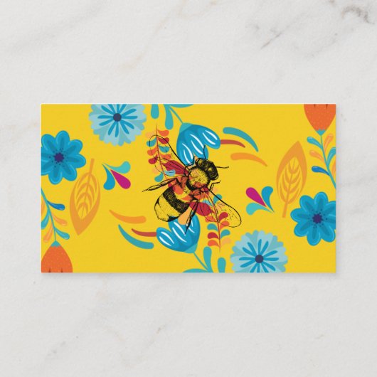 Honey Bee Hand getrokken Bloem geel Visitekaartje (Achterkant)