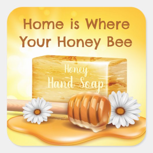 Honey Bee Hand Zeep Vierkante Sticker (Voorkant)