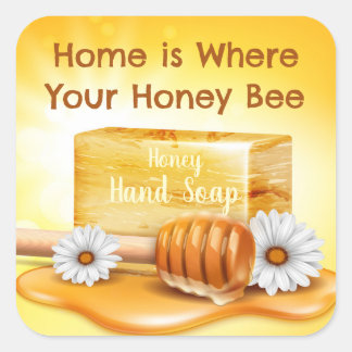 Honey Bee Hand Zeep Vierkante Sticker