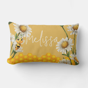 Honey Bee Honeycomb White Daisy Personaliseren Kussen