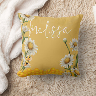 Honey Bee Honeycomb White Daisy Personaliseren Kussen