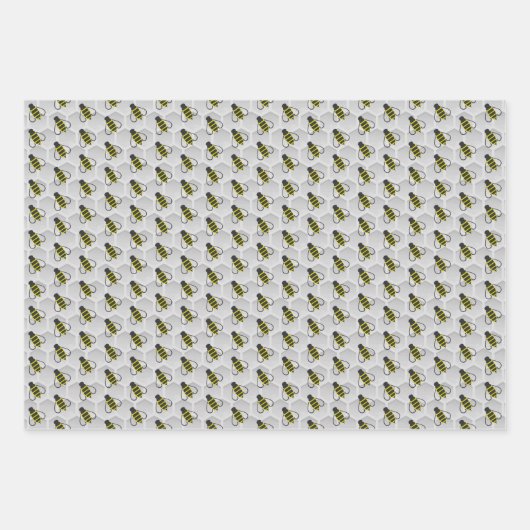 Honey Bee Honeycomb Wrapping Papier Set van 3 Inpakpapier Vel (Voorkant)
