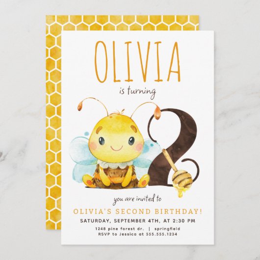 Honey Bee Invitation pour le deuxième anniversaire (Devant / Derrière)
