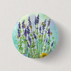Honey Bee Lavendel Kruid Waterverf Bloemen Ronde Button 3,2 Cm