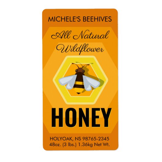 Honey Bee Logo Golden Wildflower Etiket (Voorkant)