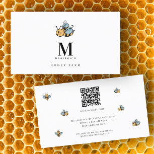 Honey Bee Luxe Monogram Minimalistische QR-code Visitekaartje