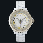 Honey Bee Montre Personnalisée<br><div class="desc">Une montre illustrant une abeille au centre. Personnalisez avec votre nom. L'Arrière - plan est floral avec les abeilles.</div>