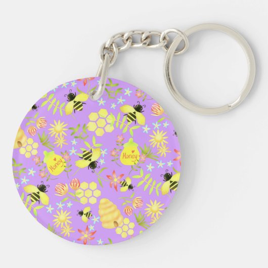 Honey Bee Paarse Sleutelhanger (Achterkant)
