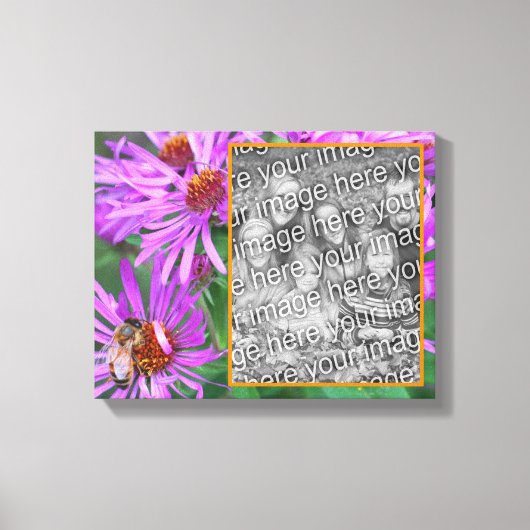 Honey Bee Pink Aster Flower Creëer Uw eigen foto Canvas Afdruk (Voorkant)
