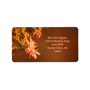 Honey Bee Pink Cholla Cactus Flower Arizona Etiket