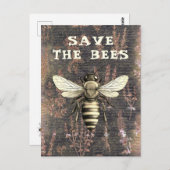 Honey Bee Save the Bees Script Monochrome Briefkaart (Voorkant / Achterkant)