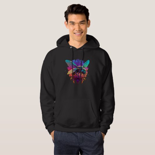 Honey Bee Synthwave Flower Retro Bee Keeper Garden Hoodie (Voorkant volledig)