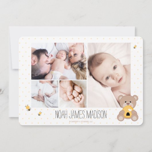 Honey Bee Teddy Bear Faire-part de naissance (Dos)