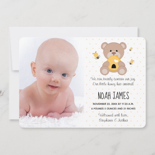Honey Bee Teddy Bear Faire-part de naissance (Devant)