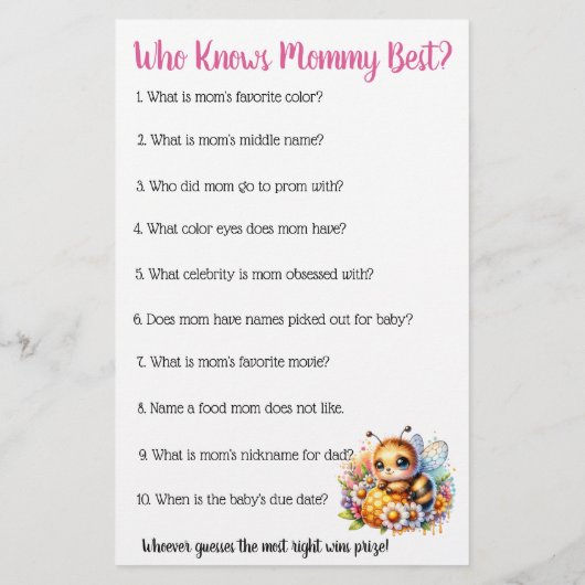 Honey bee thema bingo en wie weet mama best flyer (Achterkant)