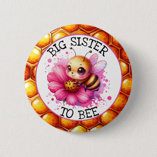 Honey bee thema Meisje's Baby shower Sister to be Ronde Button 5,7 Cm