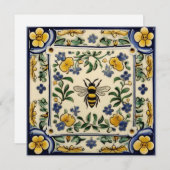 Honey Bee Traditional Blue Yellow Mediterranean Bedankkaart (Voorkant / Achterkant)