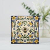 Honey Bee Traditional Blue Yellow Mediterranean Bedankkaart (Staand voorkant)