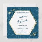 Honey Bee Turquoise Gold Custom Wedding Invitation (Devant)