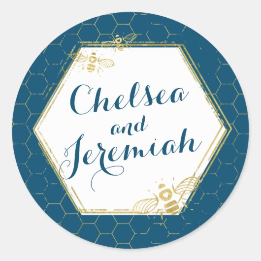 Honey Bee Turquoise Gold Nom personnalisé Sticker  (Devant)