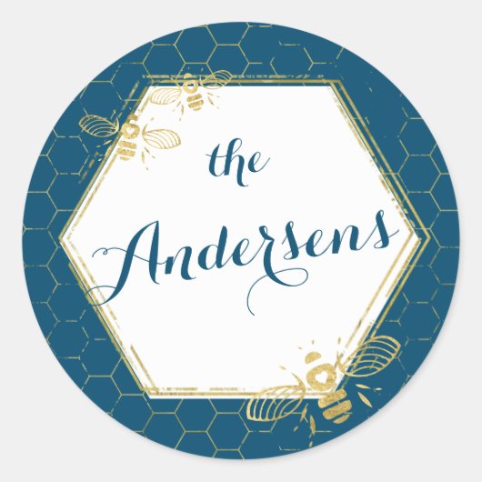Honey Bee Turquoise Gold Nom personnalisé Sticker  (Devant)