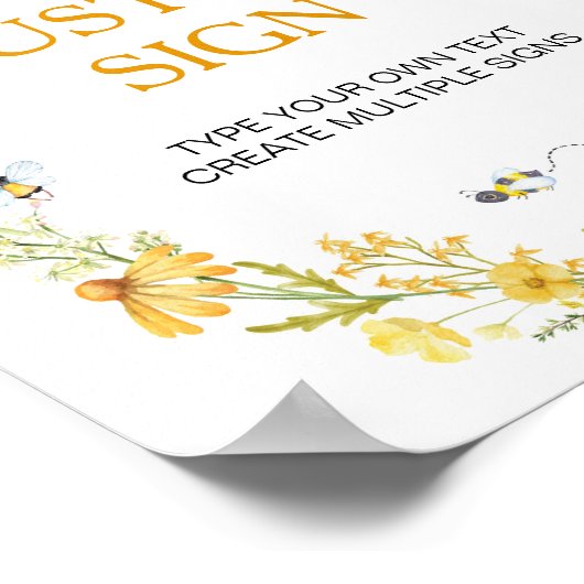Honey Bee Yellow Bloemen Verjaardag Custom Sign Poster (Hoek)