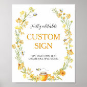 Honey Bee Yellow Bloemen Verjaardag Custom Sign Poster (Voorkant)